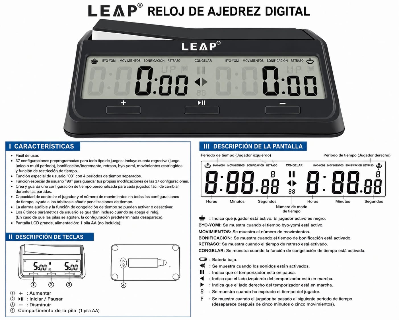 Timer de Ajedrez LEAP PQ9921 - Imagen 3